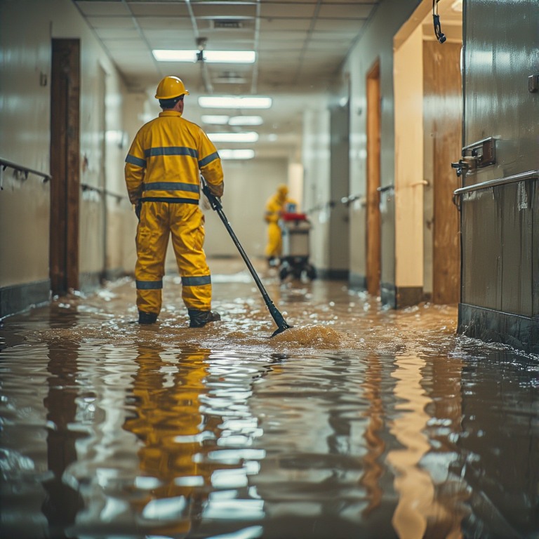 Flood cleanup and water extraction in progress
